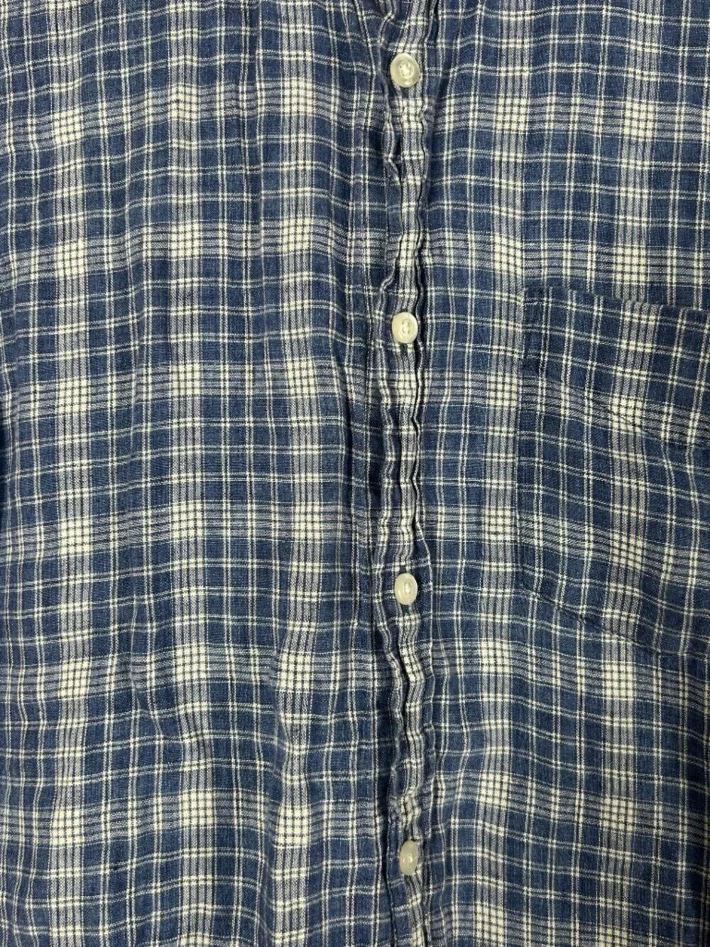 Banana Republic Mens Blue Plaid Linen Button-Down Short Sleeve Shirt Camden Fit